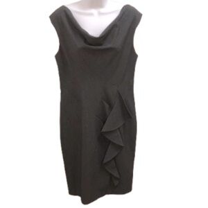 CALVIN KLEIN CHARCOAL GRAY DRESS • RUFFLE DETAIL • SLEEVELESS • Sz 14